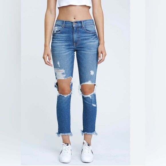 Pistola Blue Monroe Distressed Raw Hem Skinny Jeans Size 27 - Picture 1 of 10